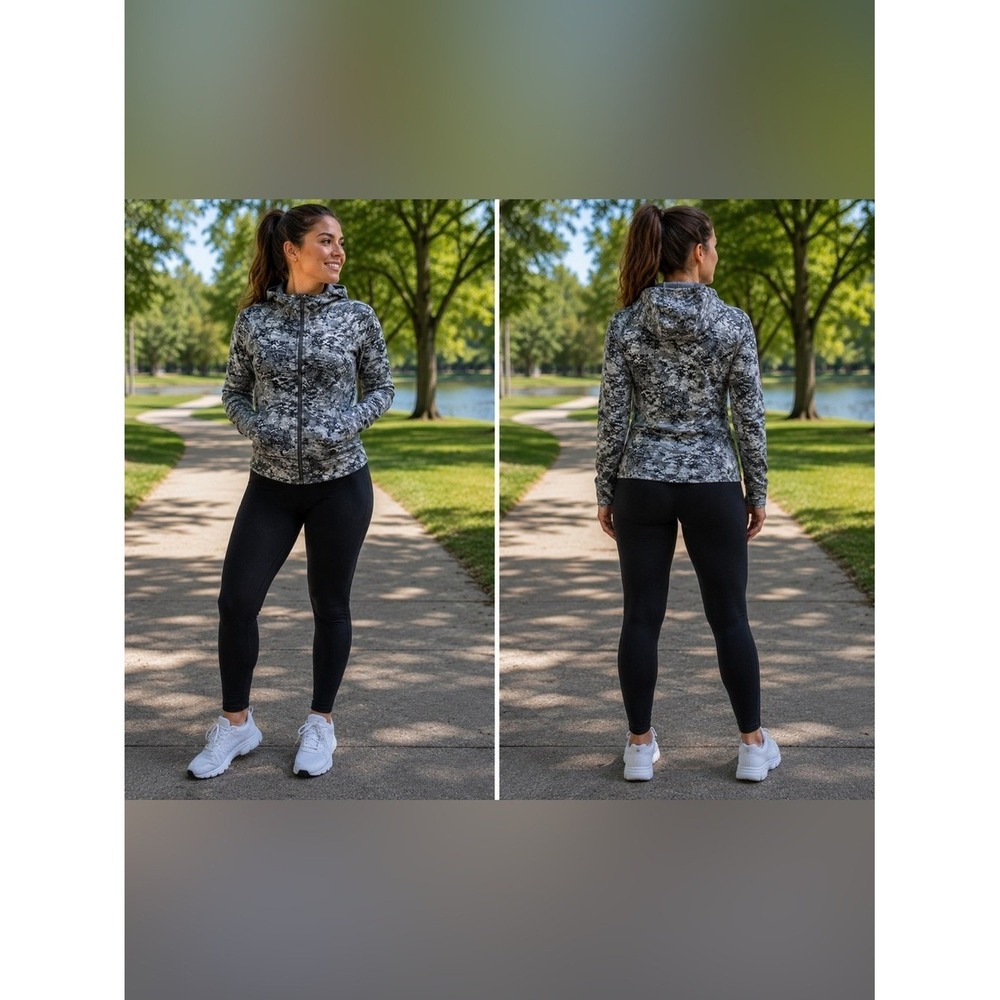 Lululemon Hooded Full Zip Jacket Gray Black Print Size 10